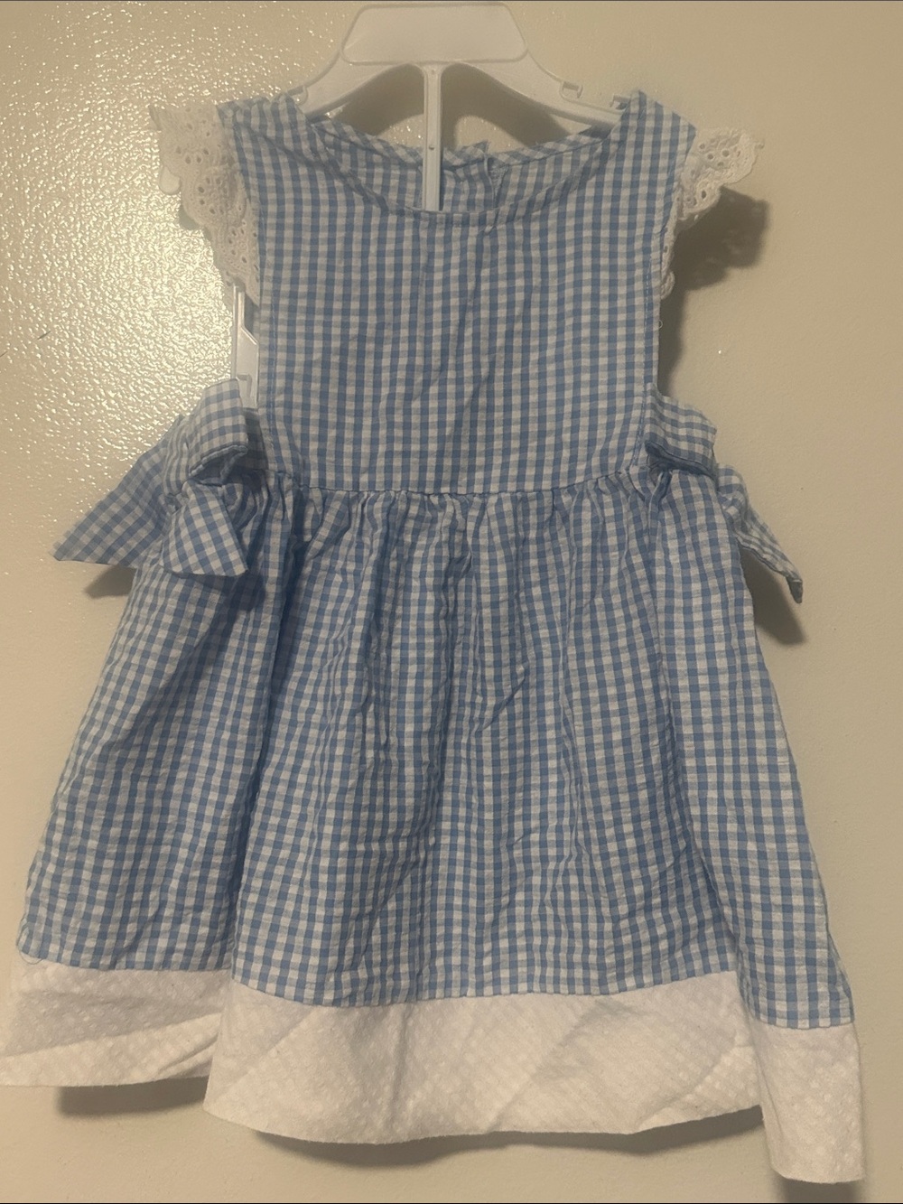 Rare Editions Blue & White Gingham Lace Trim Dress